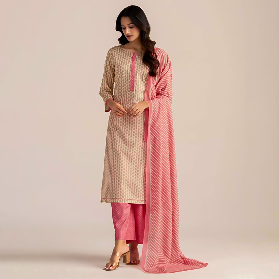 Pink Cotton Casual Wear Salwar Kameez