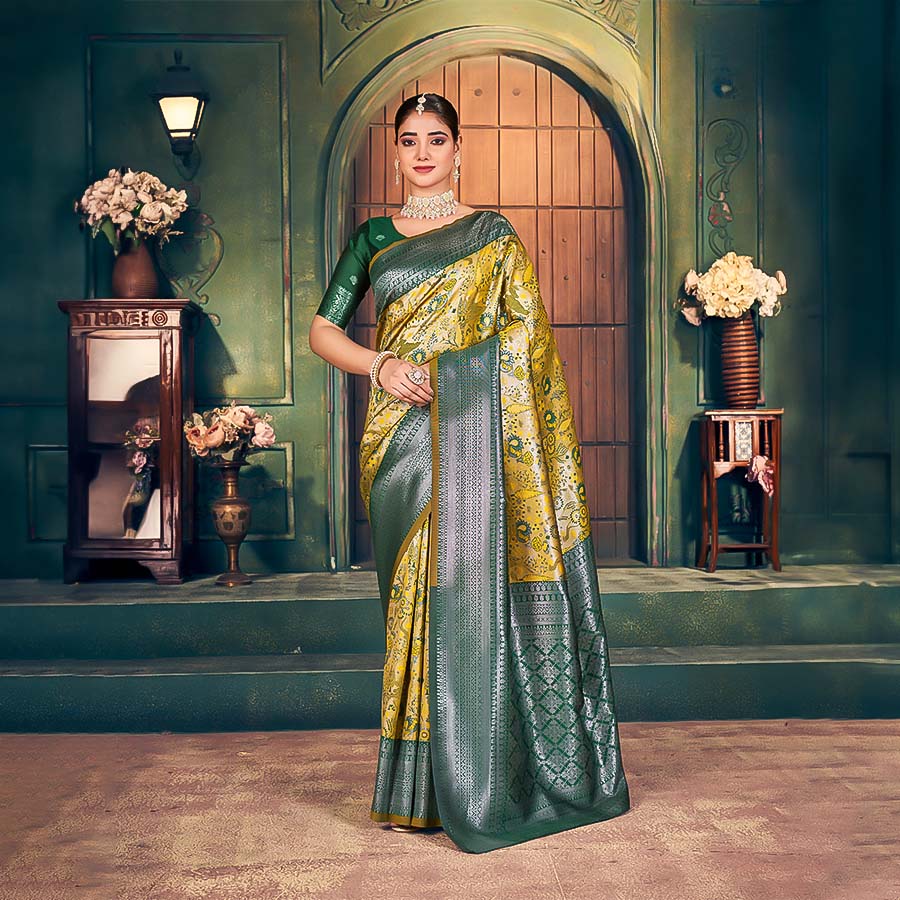 Yellow  Zari Silk Casual Wear Saree