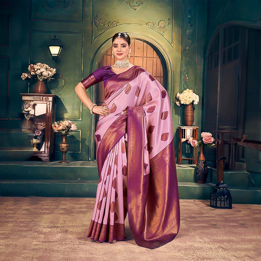 Purple Zari Silk Casual Wear Saree