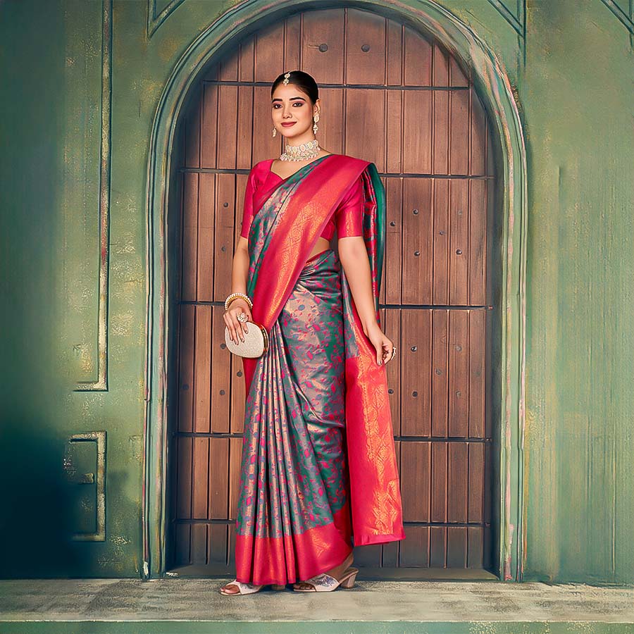 Red Zari Silk Casual Wear Saree