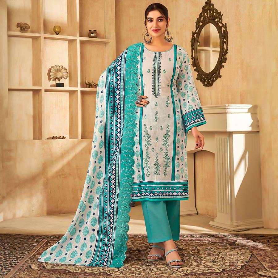 Sky Blue Cotton Casual Wear Salwar Kameez