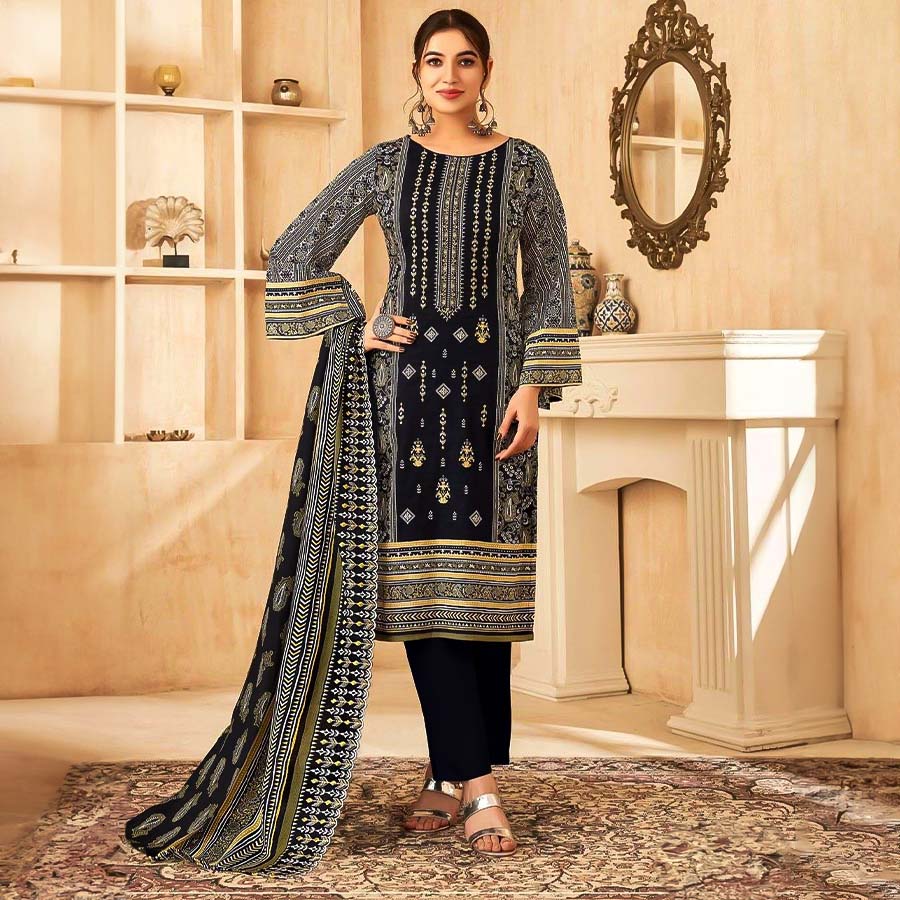 Black  Cotton Casual Wear Salwar Kameez