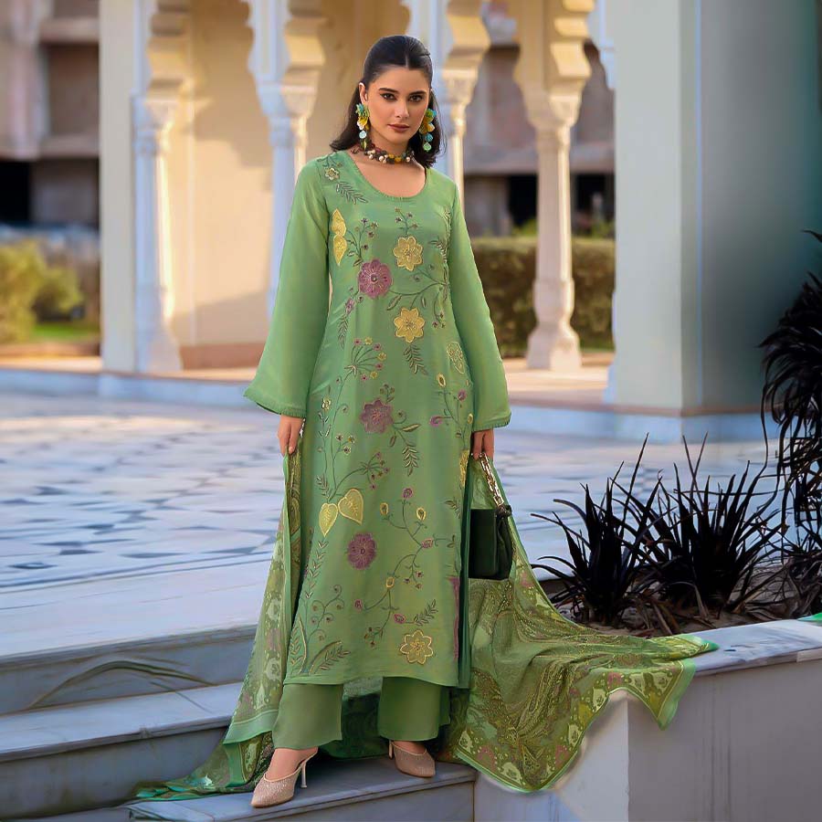 Green Viscose Party Wear Salwar Kameez