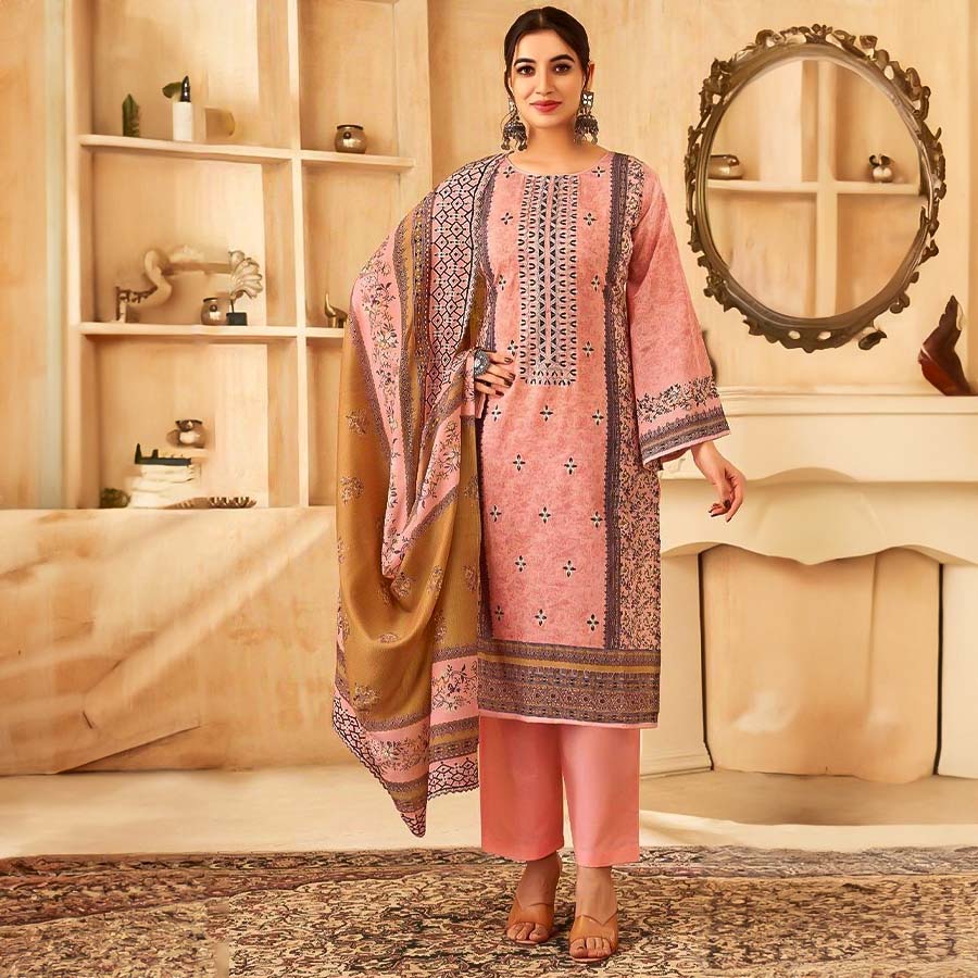 Salmon Cotton Casual Wear Salwar Kameez