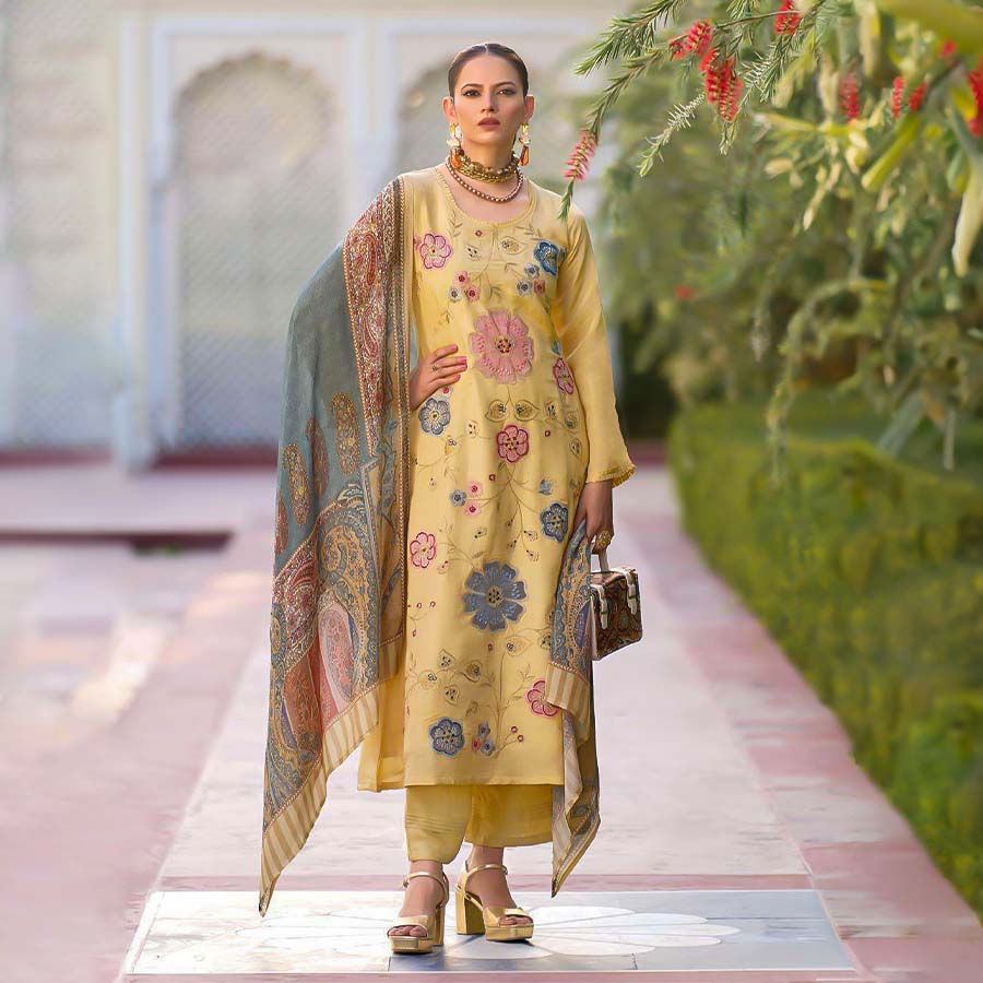 Yellow  Viscose Party Wear Salwar Kameez