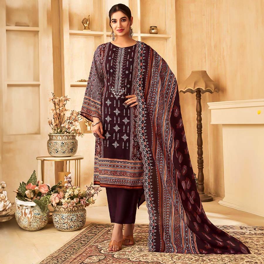 Brown Cotton Casual Wear Salwar Kameez