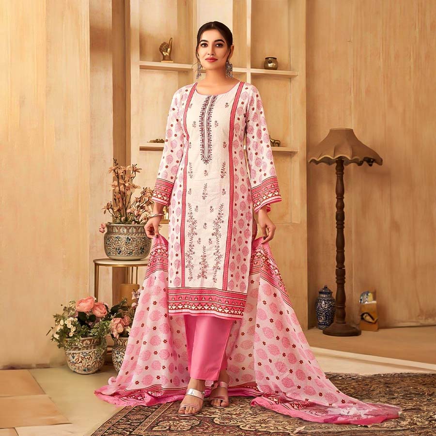 Pink Cotton Casual Wear Salwar Kameez