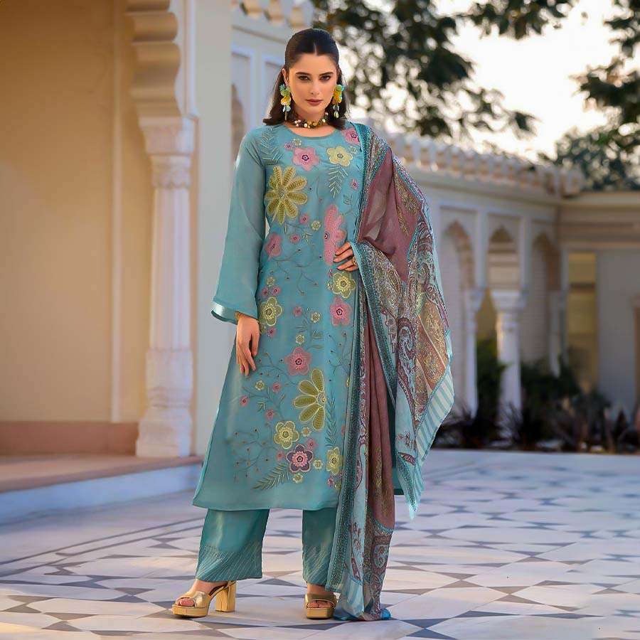 Blue Viscose Party Wear Salwar Kameez
