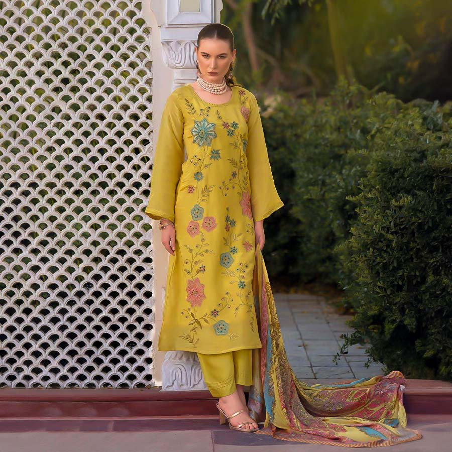 Yellow  Viscose Party Wear Salwar Kameez
