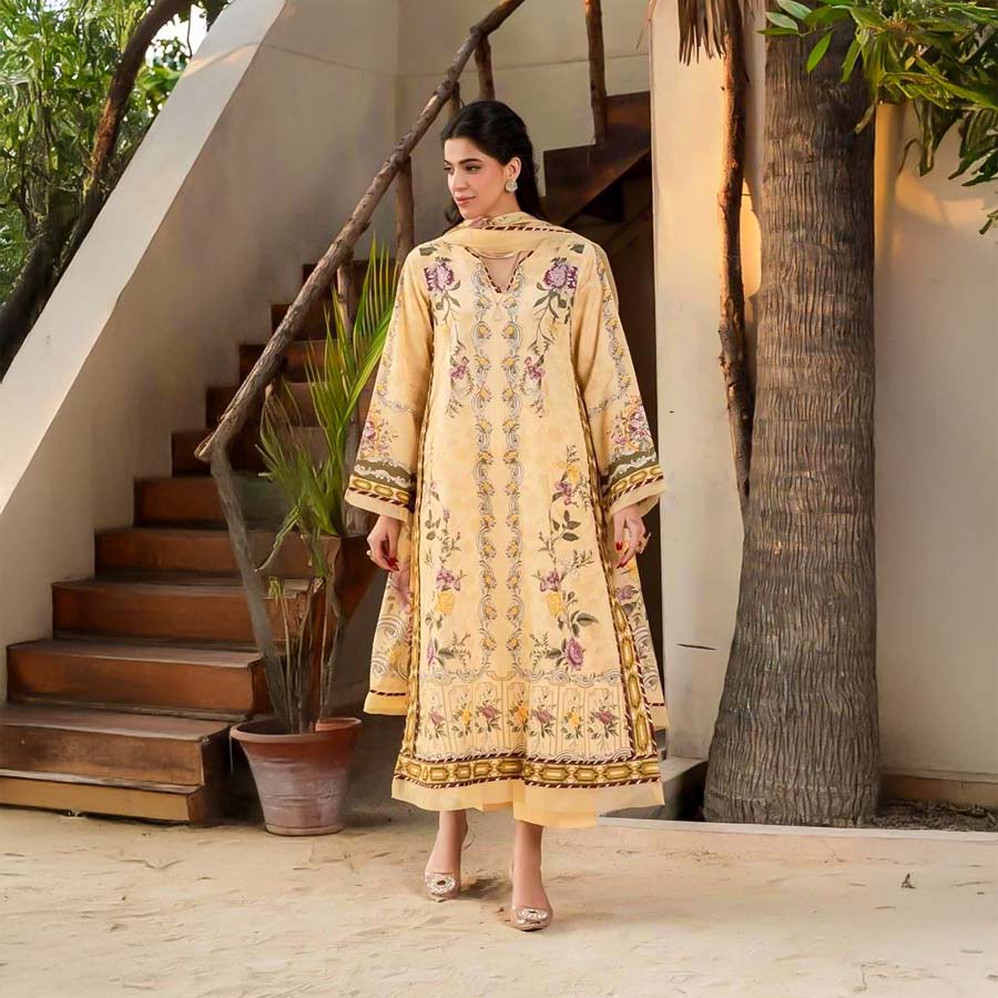Yellow Cotton Casual Wear Salwar Kameez
