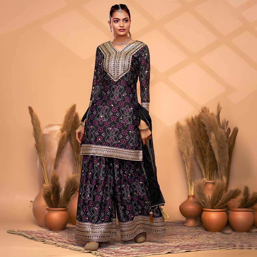 Black  Chinon Party Wear Salwar Kameez