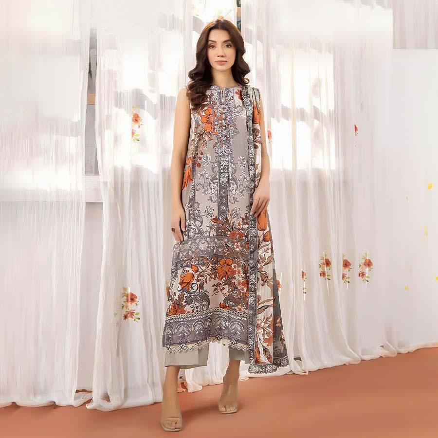 Grey Lawn Cotton Printed Salwar Kameez