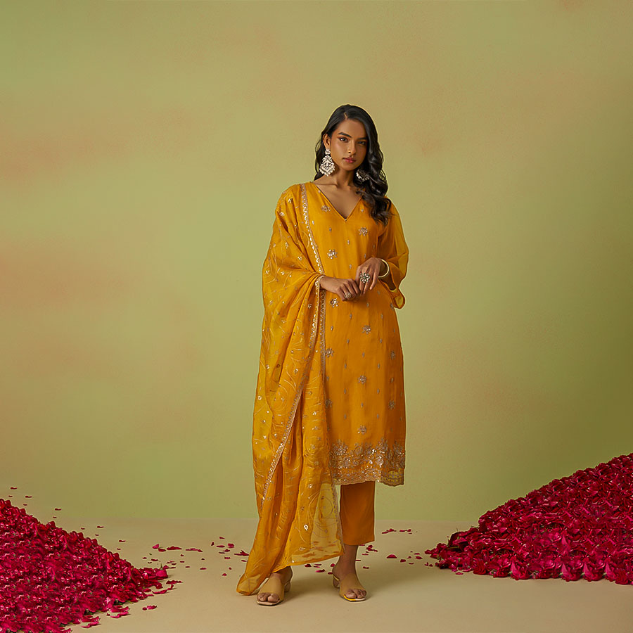 Yellow Shimmer Organza Designer Kurti