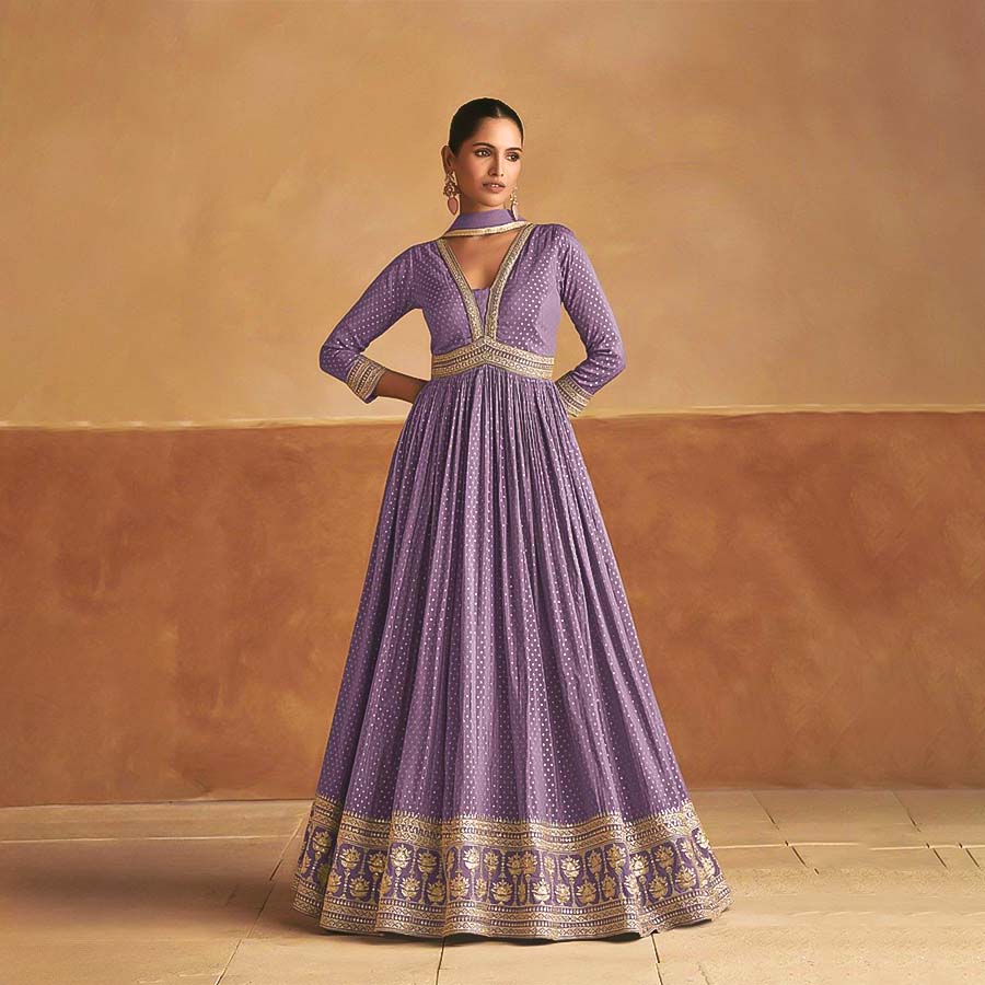 Purple  Viscose Silk Designer Salwar Kameez