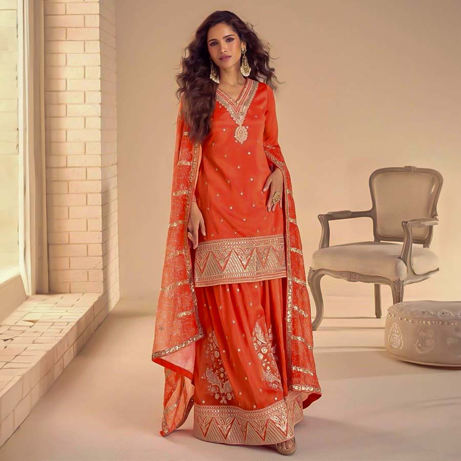 Orange  Simar Silk Designer Salwar Kameez