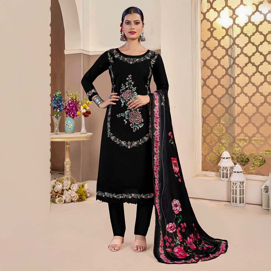 Black  Lawn Cambric Casual Wear Salwar Kameez