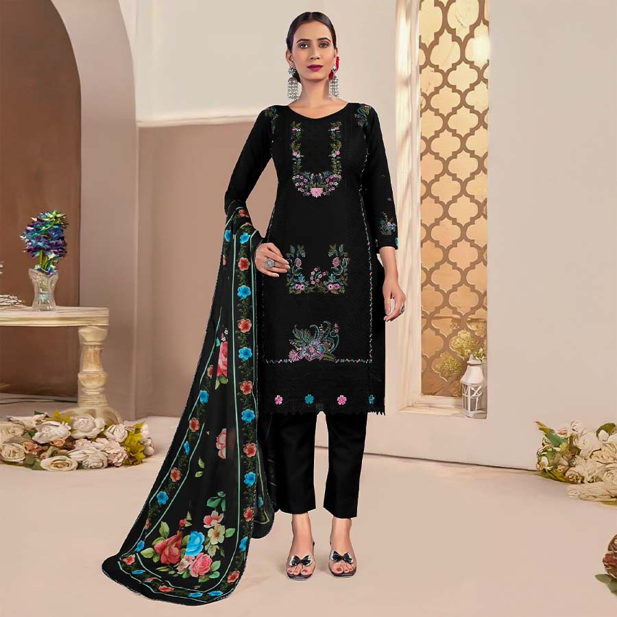 Black  Lawn Cambric Casual Wear Salwar Kameez