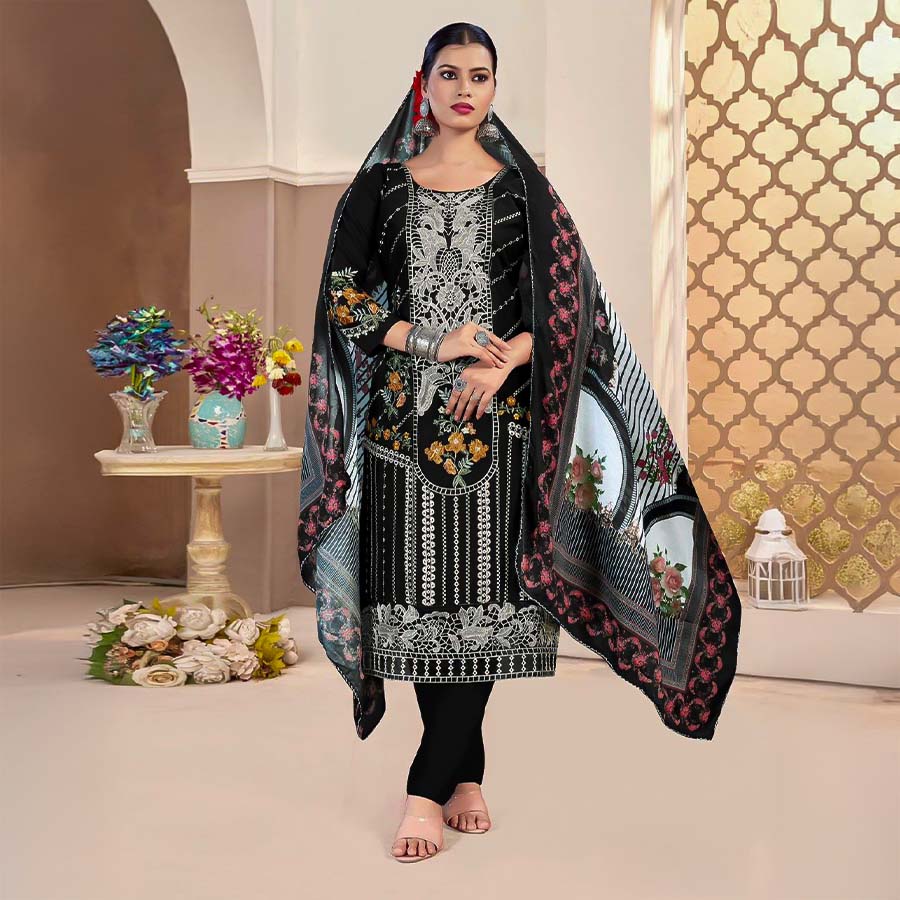 Black  Lawn Cambric Casual Wear Salwar Kameez