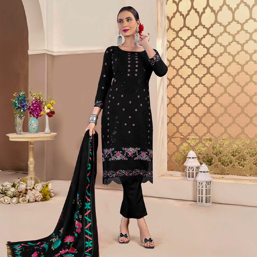 Black  Lawn Cambric Casual Wear Salwar Kameez