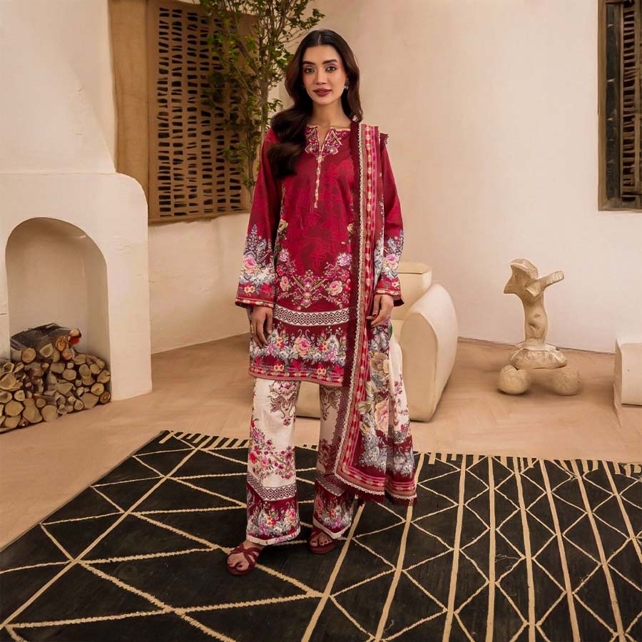 Red Cotton Printed Salwar Kameez