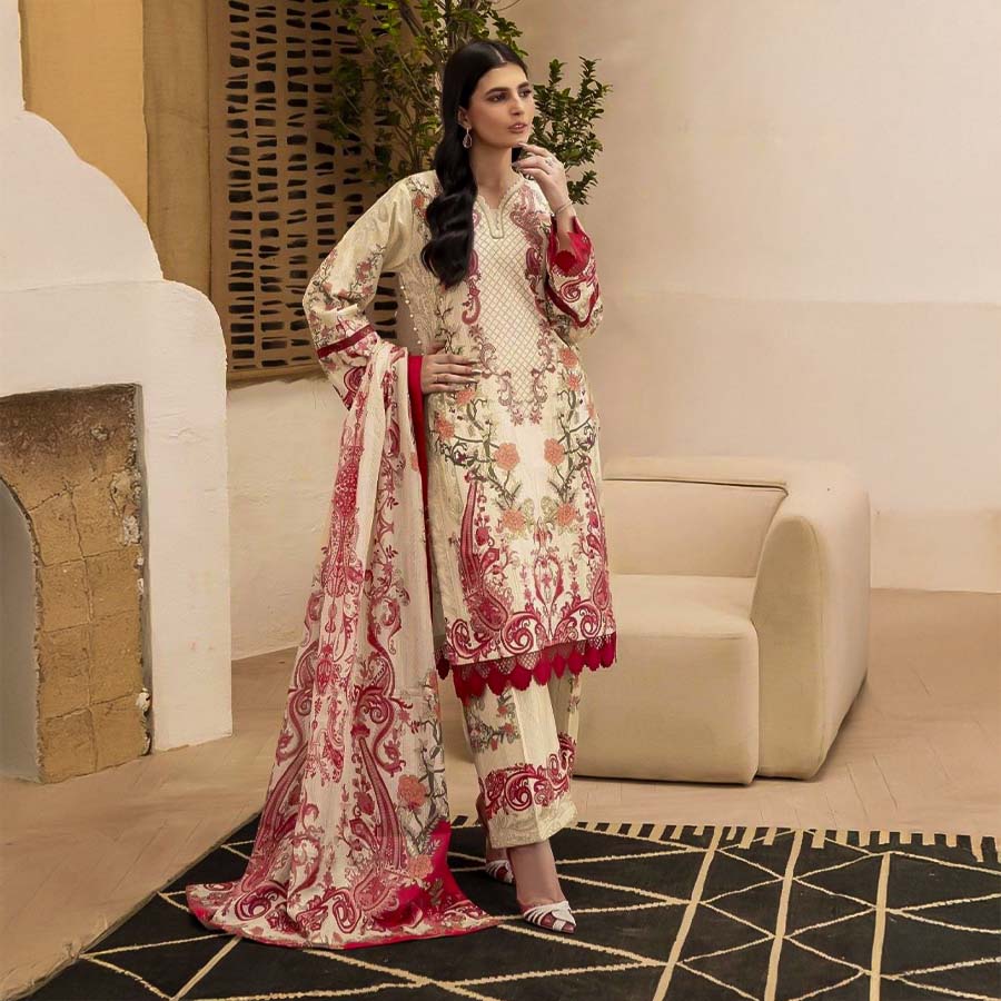 White  Cotton Printed Salwar Kameez