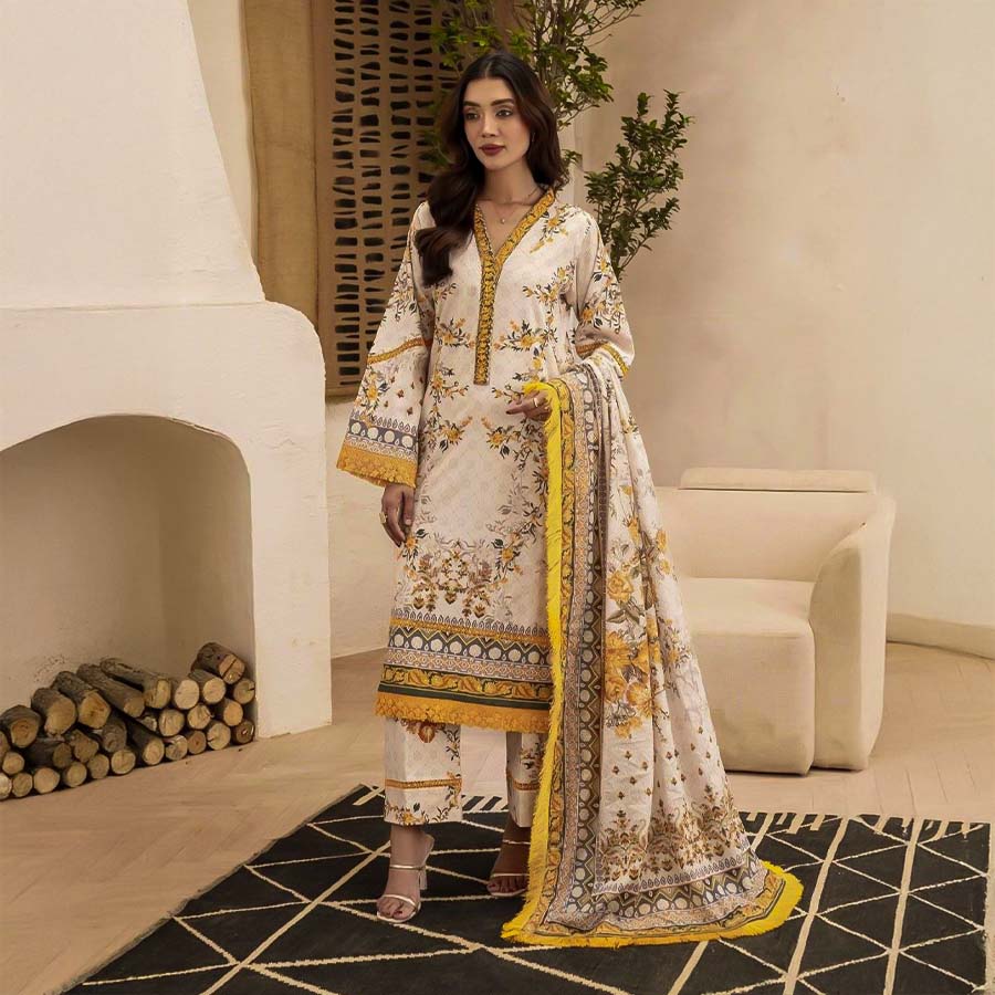 White  Cotton Printed Salwar Kameez