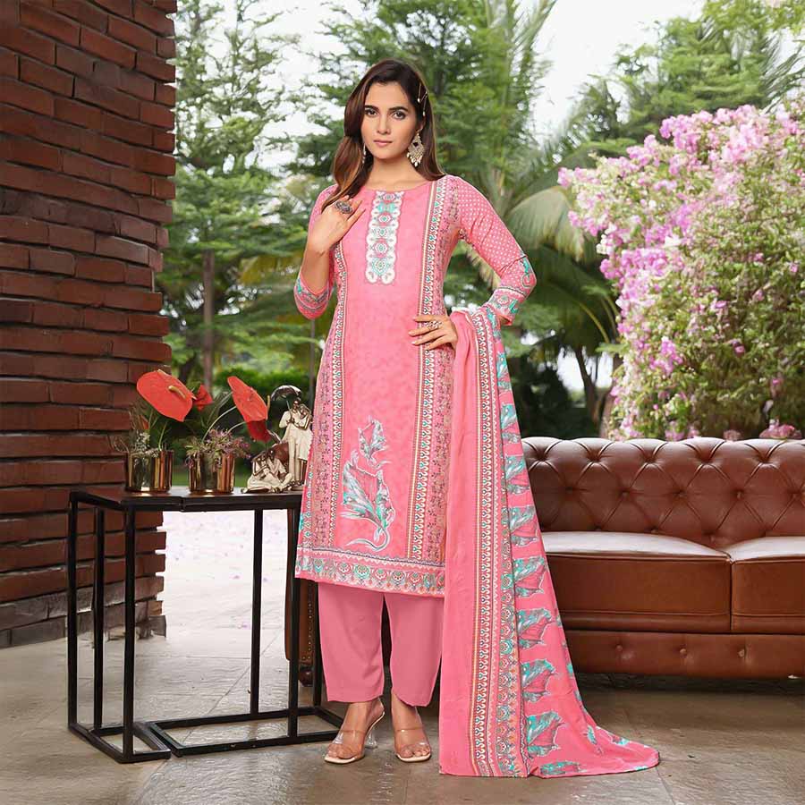 Pink  Cotton Casual Wear Salwar Kameez