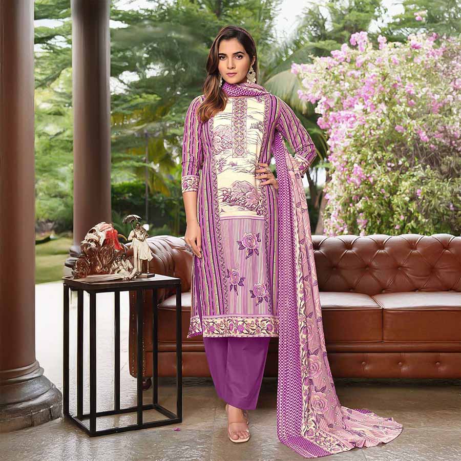 Purple  Cotton Casual Wear Salwar Kameez