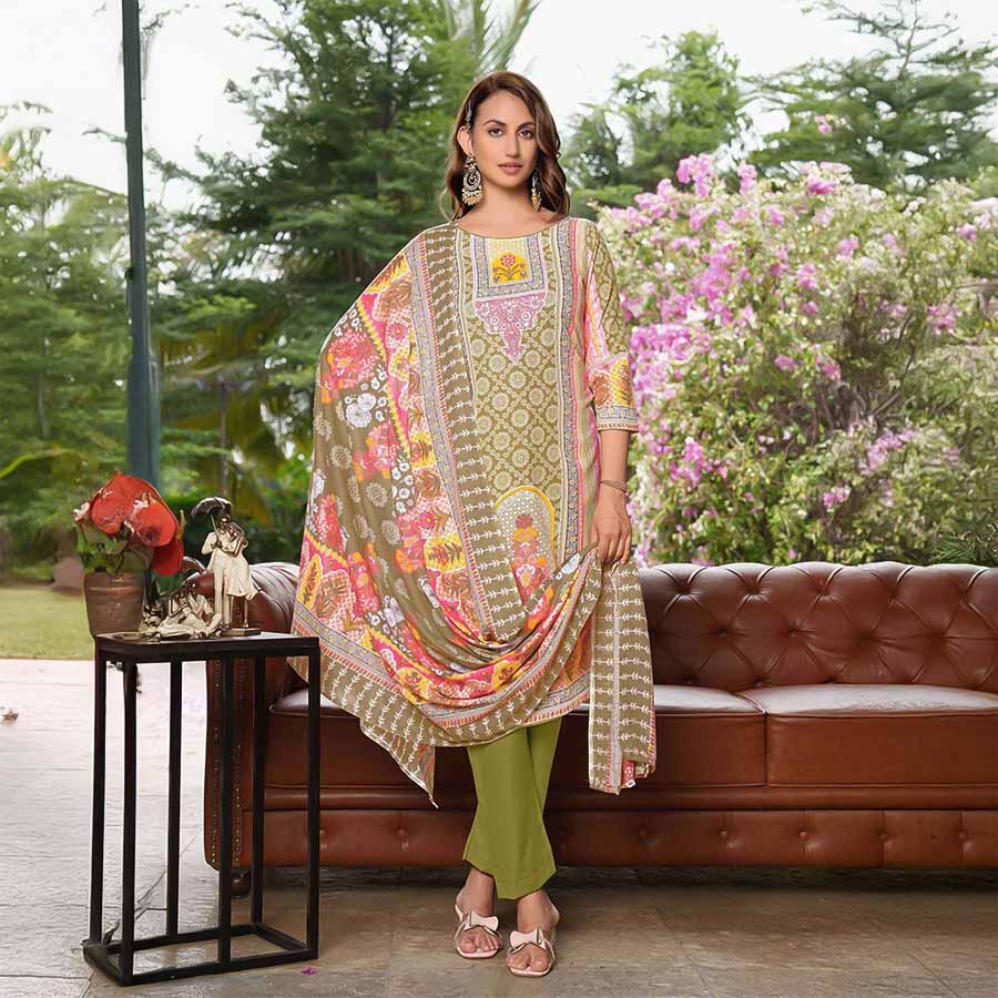 Green  Cotton Casual Wear Salwar Kameez