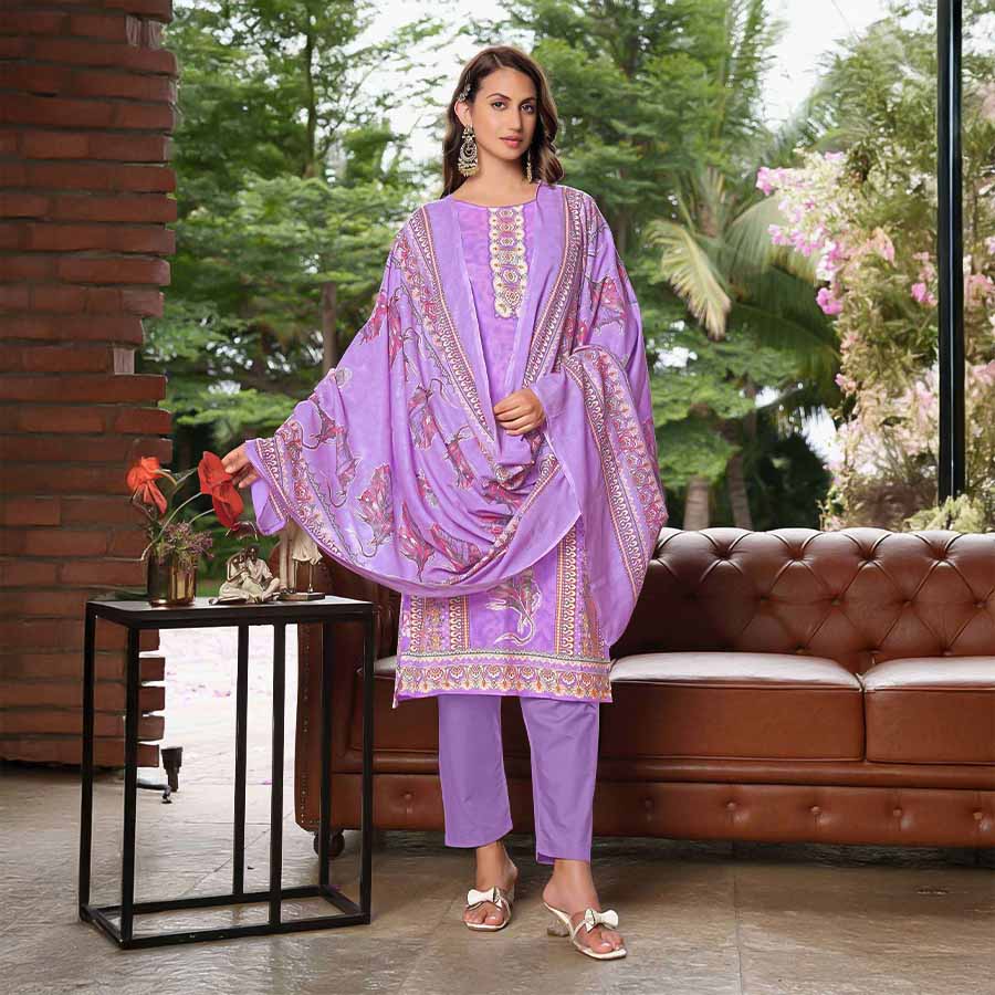 Purple Cotton Casual Wear Salwar Kameez