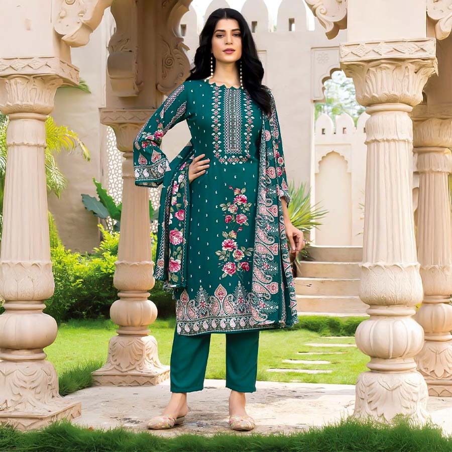 Green  Viscose Rayon Casual Wear Salwar Kameez
