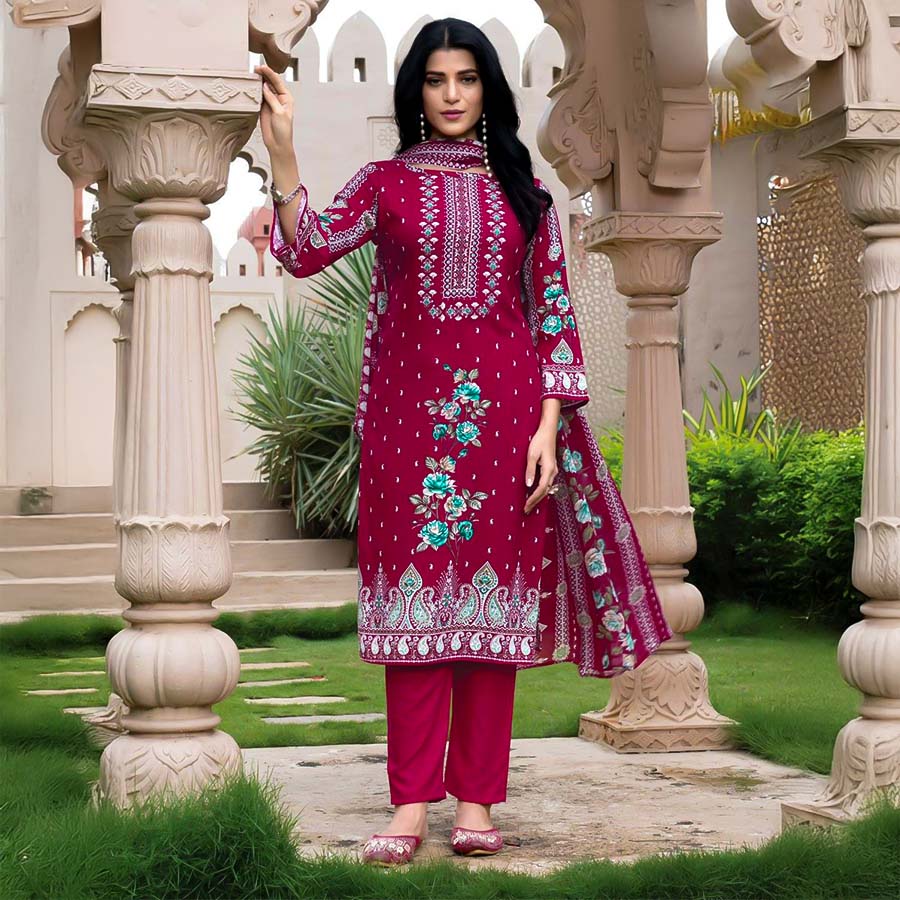 Red  Viscose Rayon Casual Wear Salwar Kameez