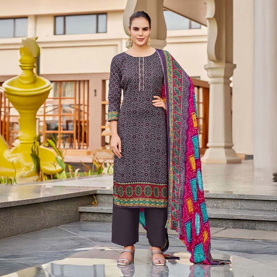 Brown  Pure Zam Casual Wear Salwar Kameez