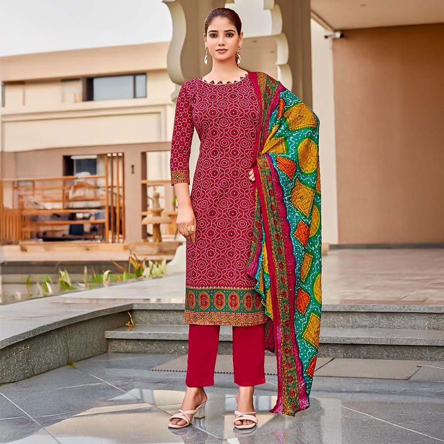 Red  Pure Zam Casual Wear Salwar Kameez