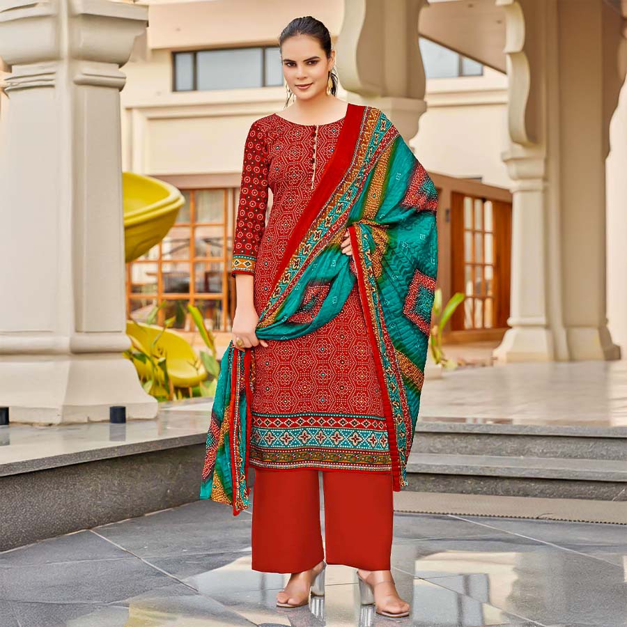 Red  Pure Zam Casual Wear Salwar Kameez