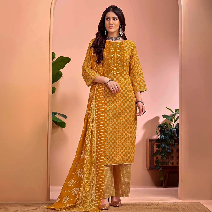 Yellow Cotton Cambric Casual Wear Salwar Kameez