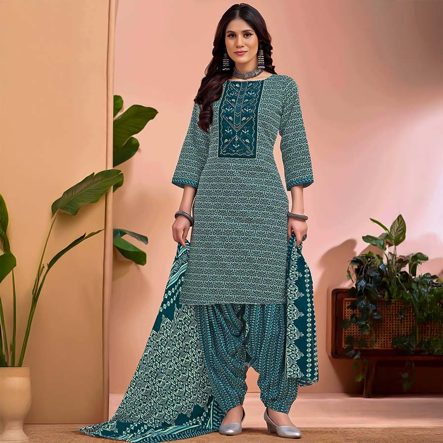 Green  Cambric Cotton Casual Wear Salwar Kameez