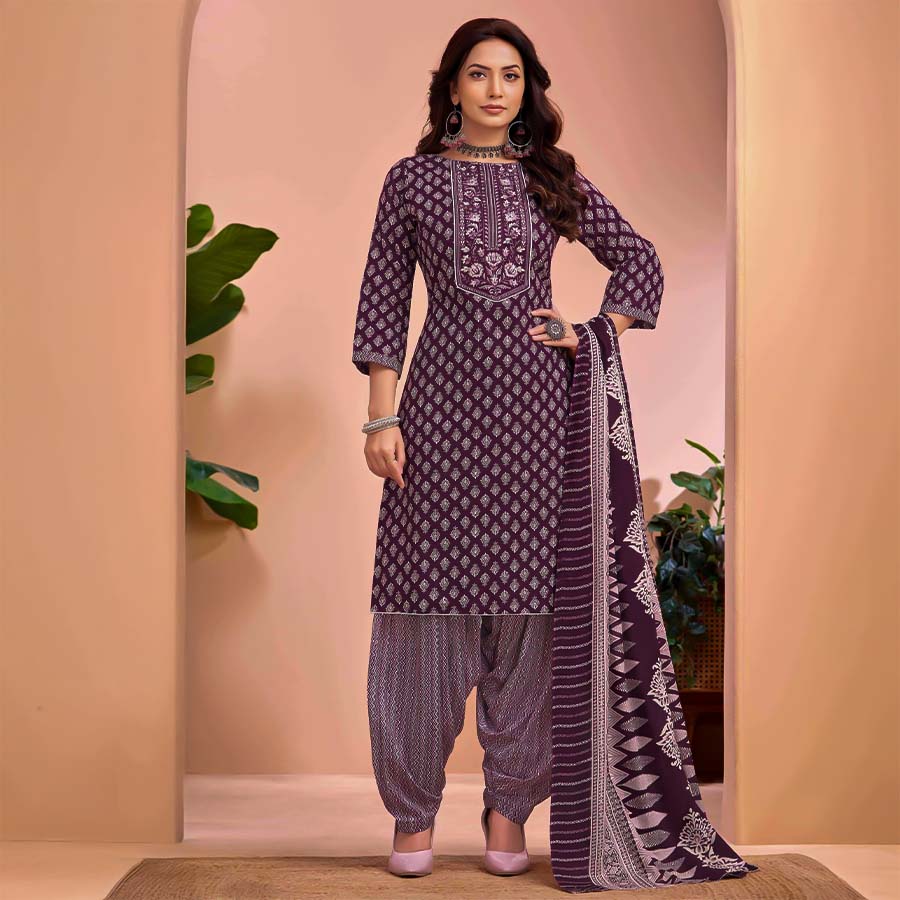 Violet  Cambric Cotton Casual Wear Salwar Kameez