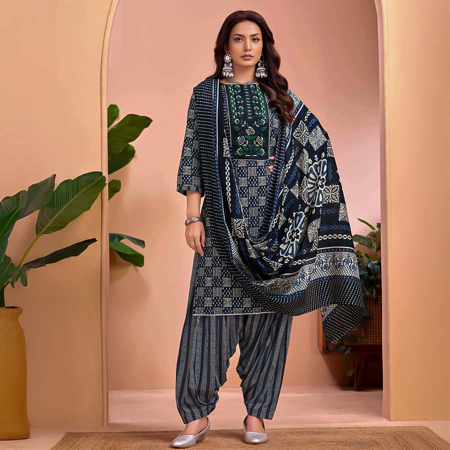 Grey Cambric Cotton Casual Wear Salwar Kameez