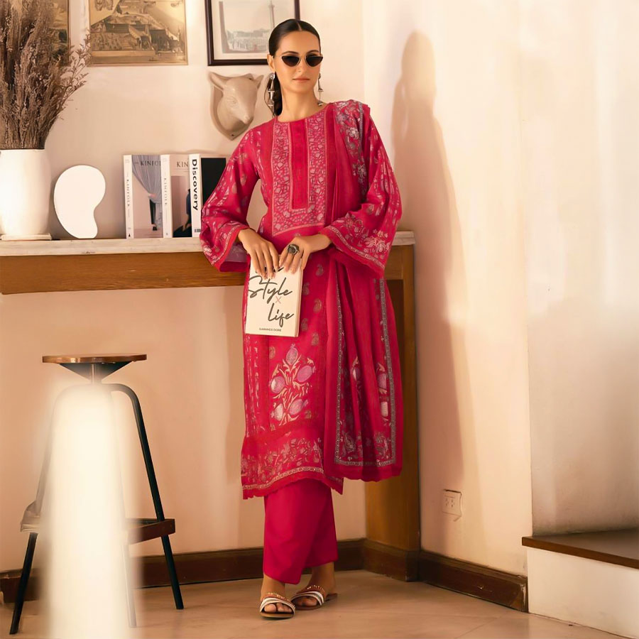 Red  Lawn  Casual Wear Salwar Kameez