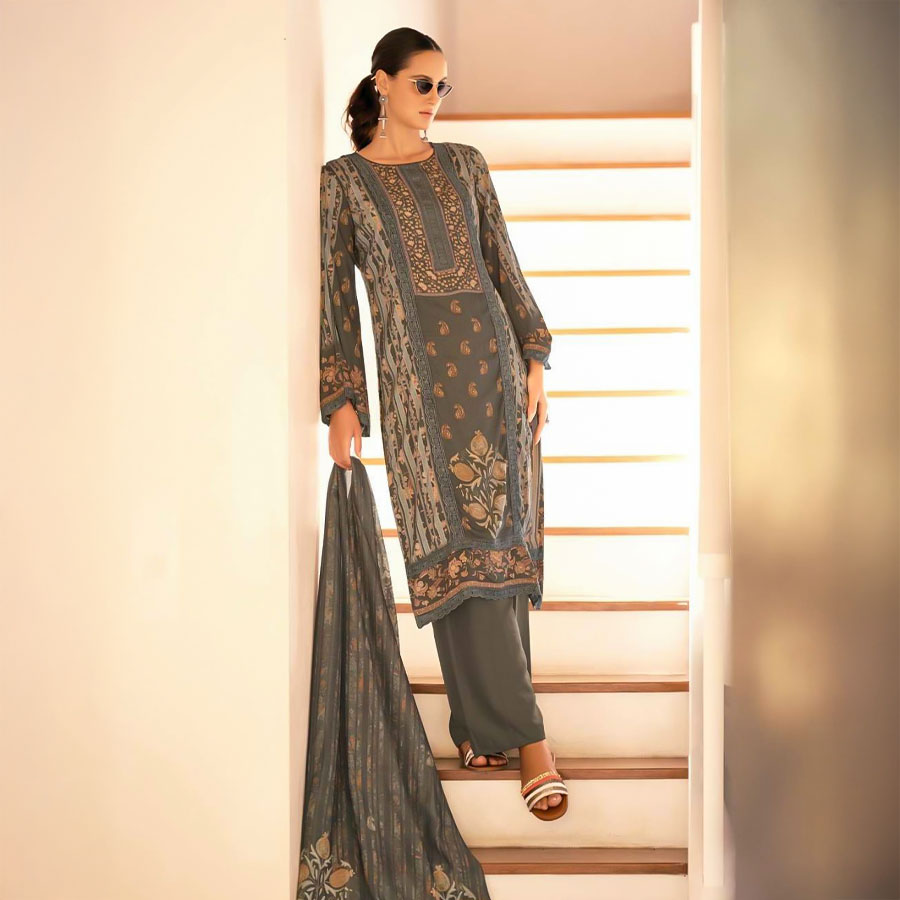 Grey  Lawn  Casual Wear Salwar Kameez
