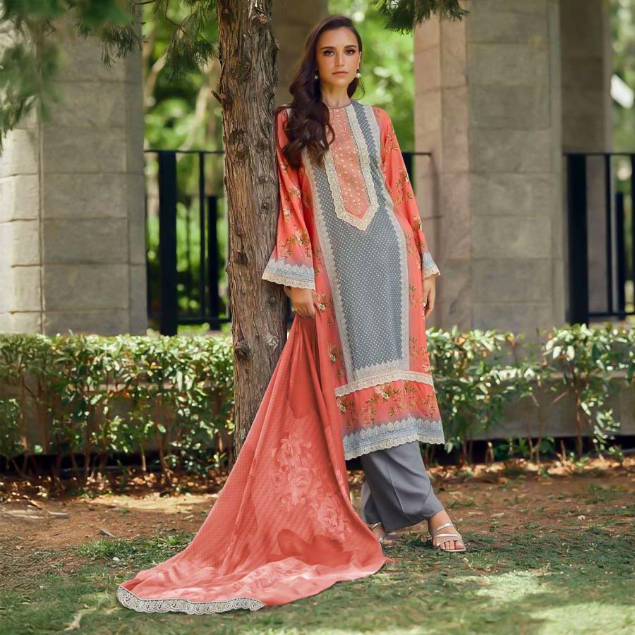 Grey  Lawn Cotton Casual Wear Salwar Kameez