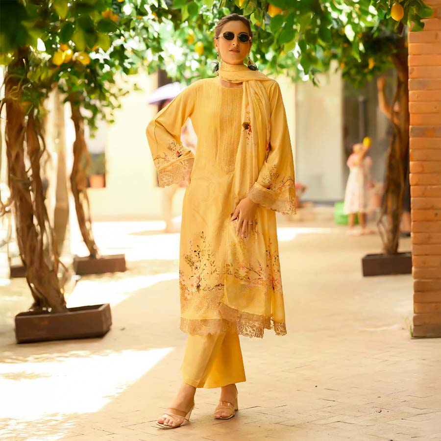 Yellow  Lawn Cotton Casual Wear Salwar Kameez
