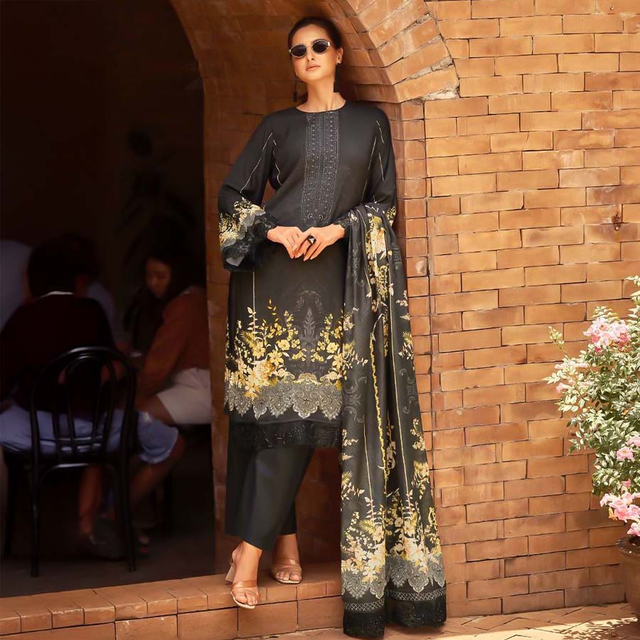 Black Lawn Cotton Casual Wear Salwar Kameez