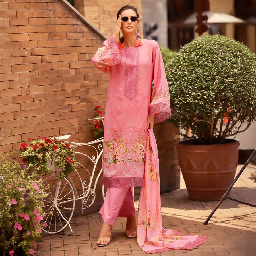 Pink  Lawn Cotton Casual Wear Salwar Kameez