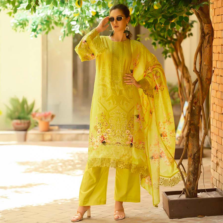Yellow  Lawn Cotton Casual Wear Salwar Kameez