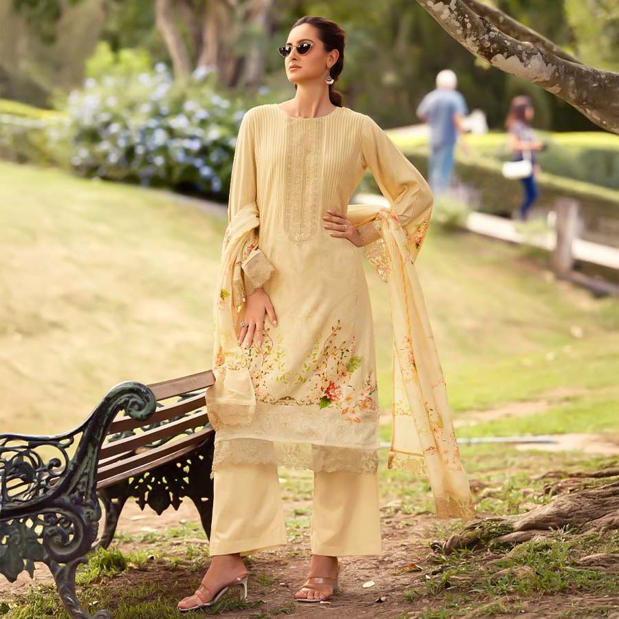 White Lawn Cotton Casual Wear Salwar Kameez