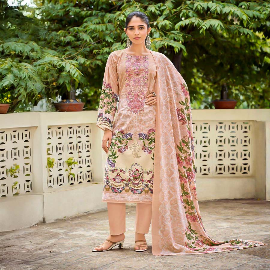 Salmon Cotton Casual Wear Salwar Kameez