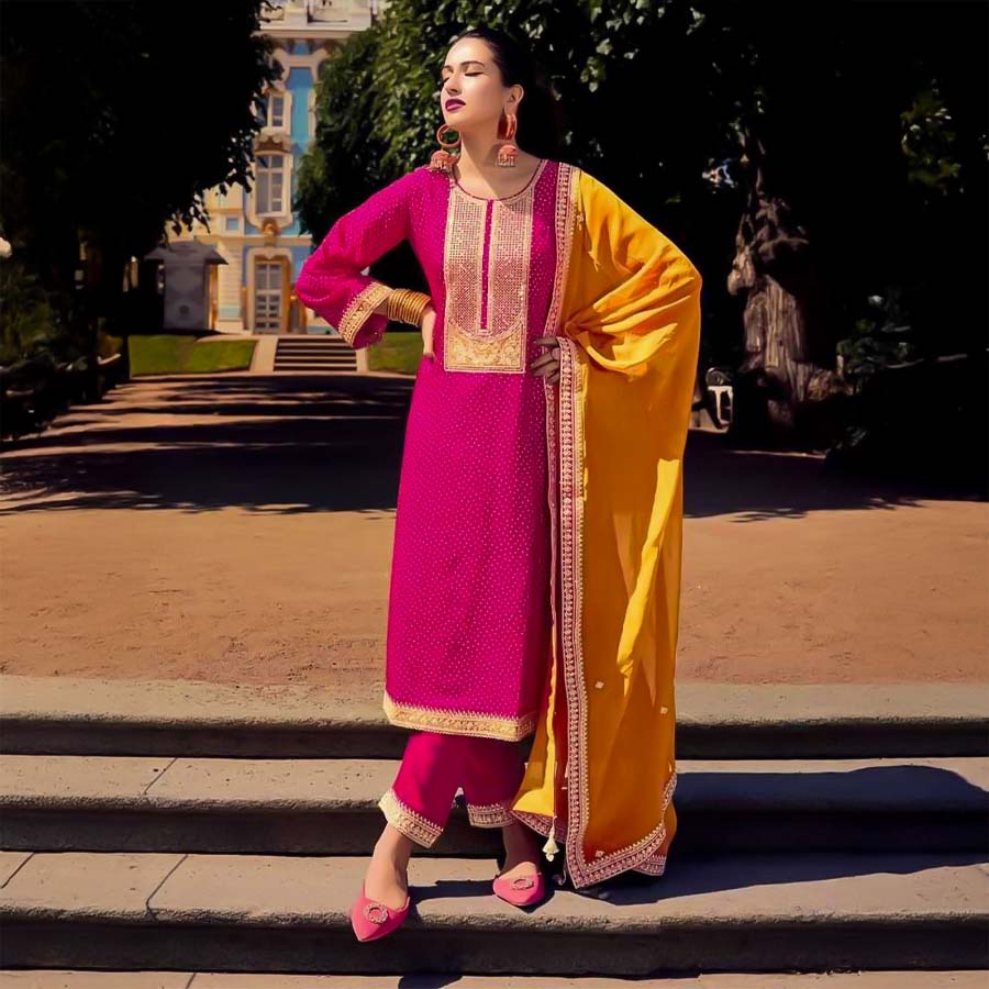 Magenta  Bemberg Russian Silk Party Wear Salwar Kameez