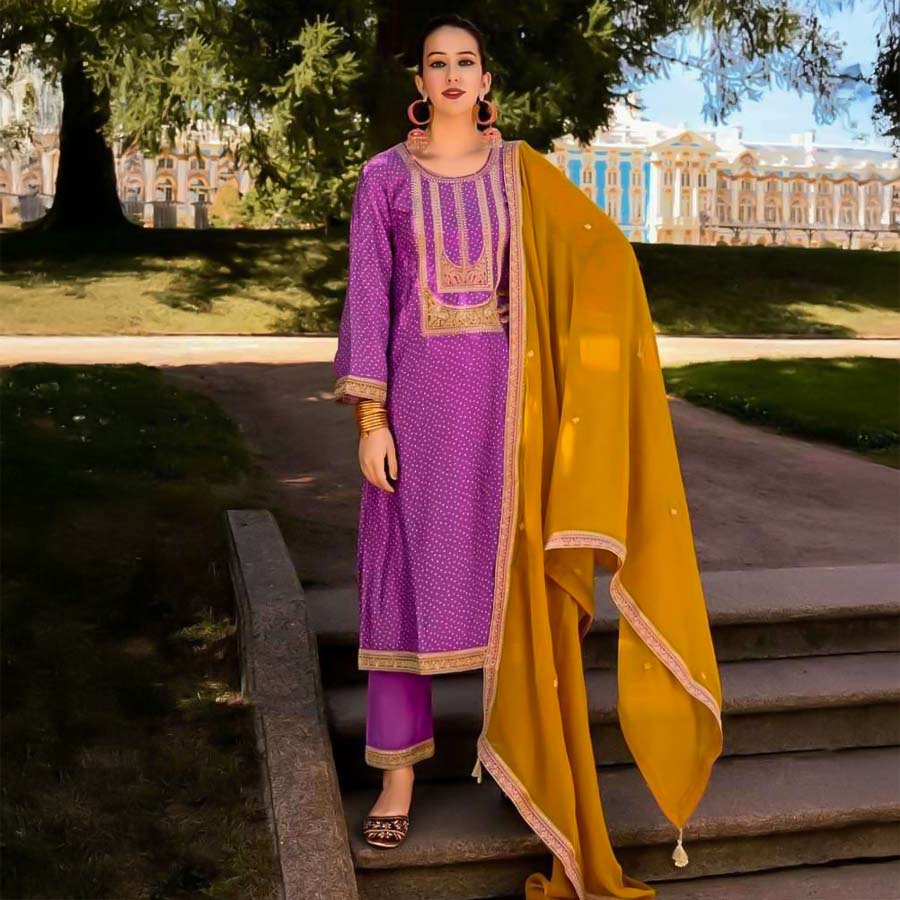Violet Bemberg Russian Silk Party Wear Salwar Kameez